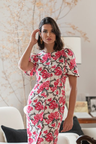 Robe droite - Blanc et rose