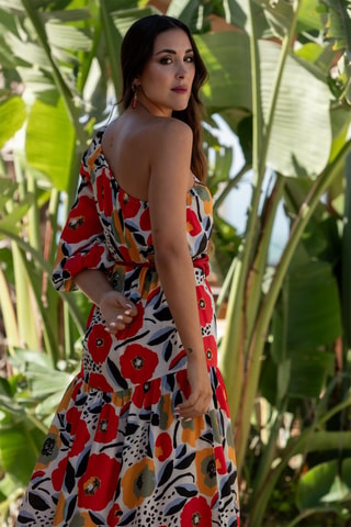 Robe longue en soie - Rouge et jaune