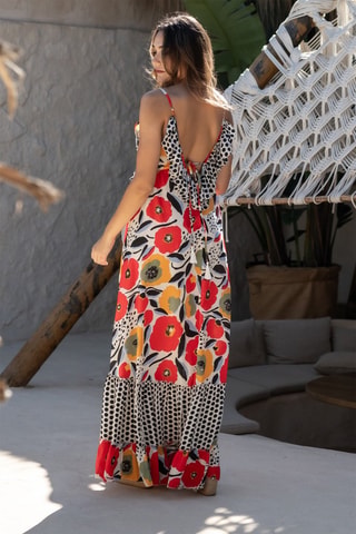 Robe longue en soie - Blanc et noir