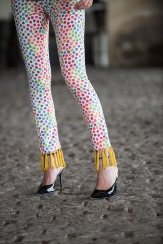 Pantalon droit - Blanc et rouge