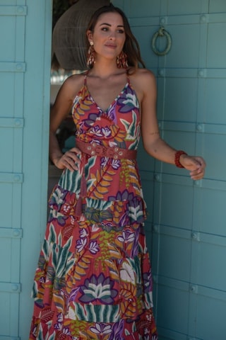Robe longue - Rouge et vert