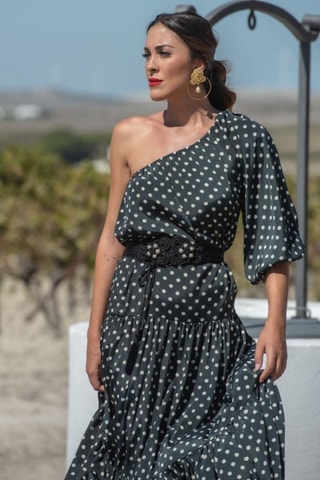 Robe asymétrique en soie - Blanc et noir
