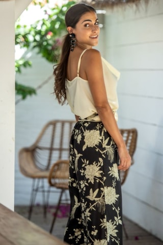 Pantalon palazzo - Noir et beige