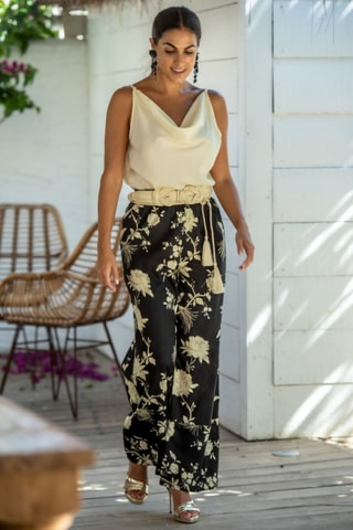 Pantalon palazzo - Noir et beige