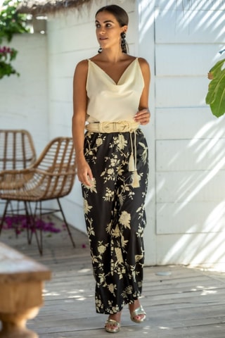Pantalon palazzo - Noir et beige