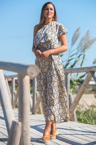 Combinaison en soie - Beige et noir