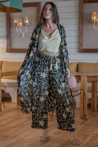 Kimono en soie - Noir et beige