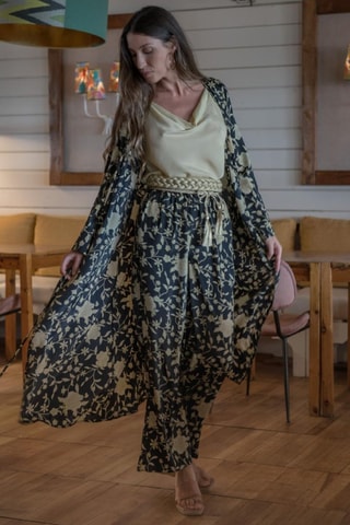 Kimono en soie - Noir et beige