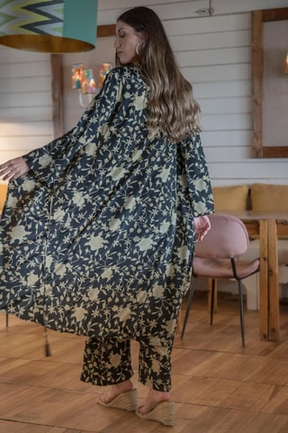 Kimono en soie - Noir et beige