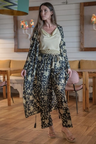 Kimono en soie - Noir et beige