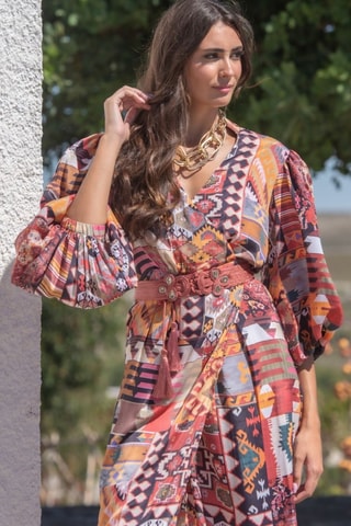 Robe portefeuille en soie - Multicolore