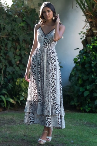 Robe longue - Beige et marron