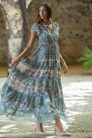 Robe longue - Blanc et bleu