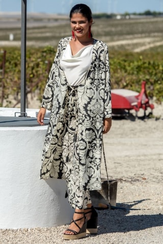Kimono en soie - Beige et noir