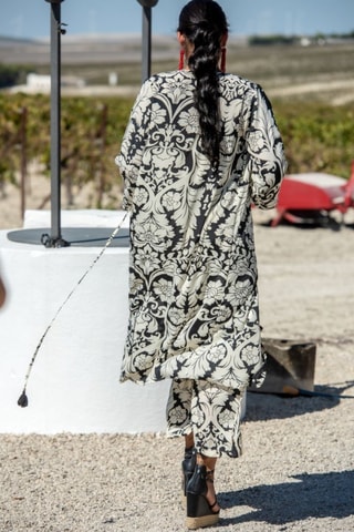Kimono en soie - Beige et noir