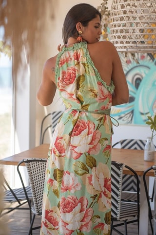 Robe longue - Vert et rose