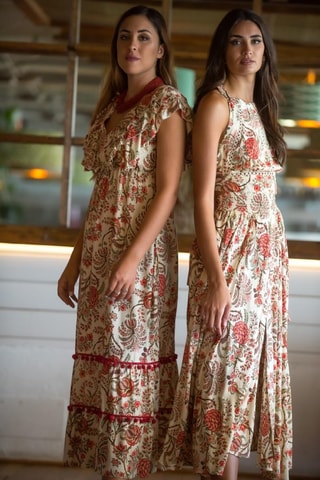 Robe longue - Beige et orange
