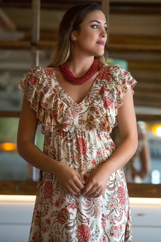 Robe longue - Beige et orange
