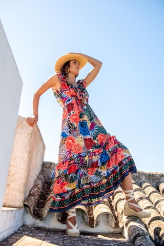 Robe longue en soie - Multicolore