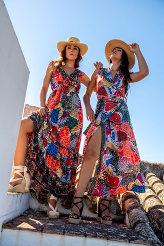 Robe longue en soie - Multicolore