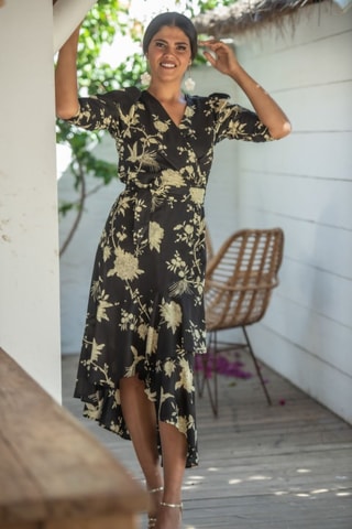Robe portefeuille - Noir et beige