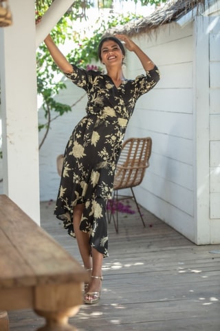 Robe portefeuille - Noir et beige