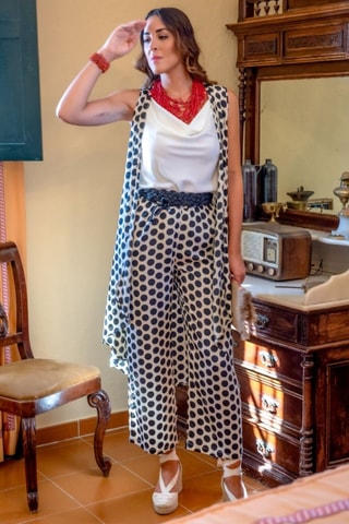 Gilet en soie sans manches - Blanc et noir