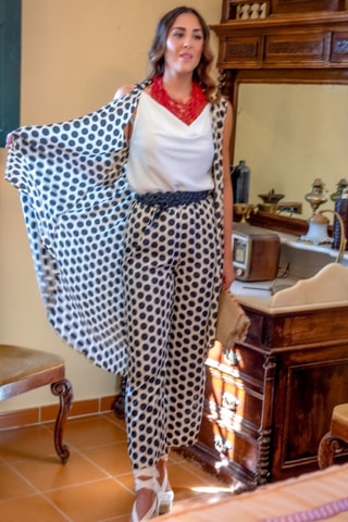 Gilet en soie sans manches - Blanc et noir