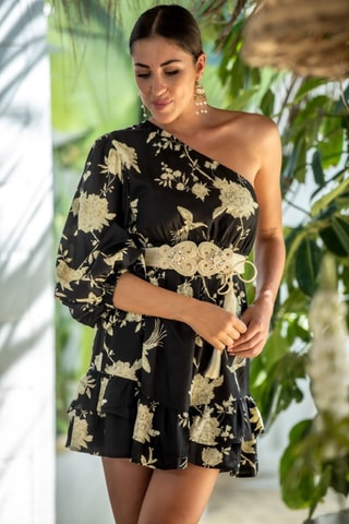 Robe asymétrique - Noir et beige