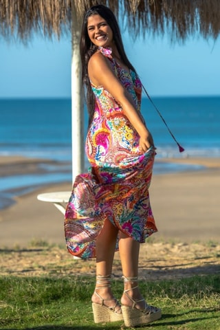 Robe longue en soie - Multicolore