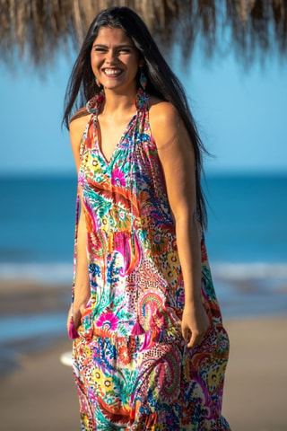Robe longue en soie - Multicolore