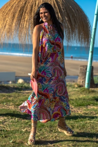 Robe longue en soie - Multicolore