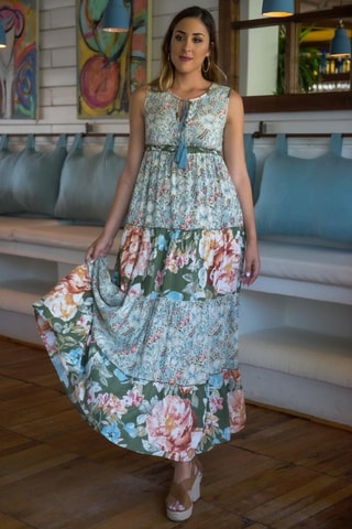 Robe longue - Blanc et vert