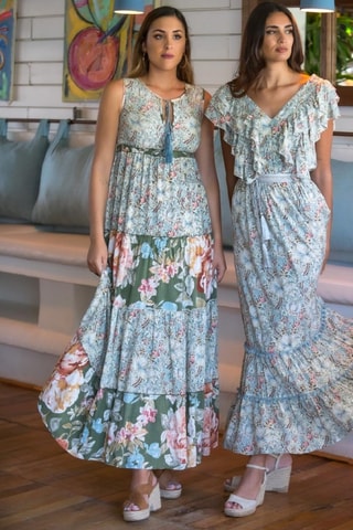 Robe longue - Blanc et vert