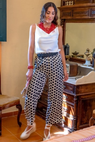 Pantalon casual en soie - Blanc et noir