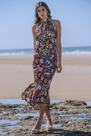 Robe longue en soie - Multicolore