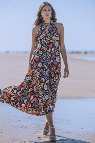 Robe longue en soie - Multicolore