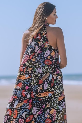 Robe longue en soie - Multicolore