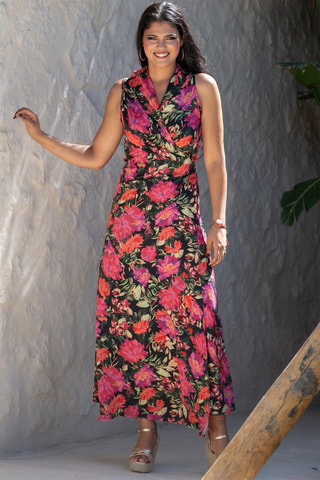 Robe portefeuillle en soie - Noir et rose