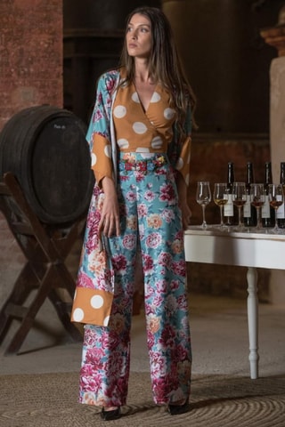Pantalon wide legs - Turquoise - Bleu et rose