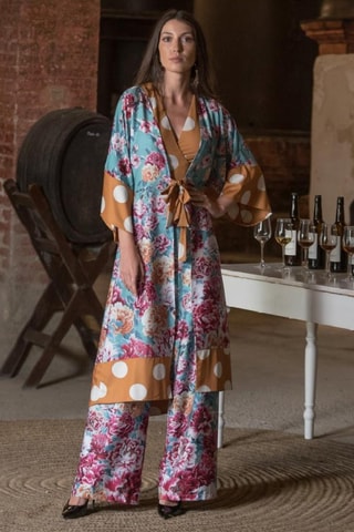 Pantalon wide legs - Turquoise - Bleu et rose