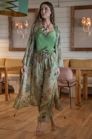 Pantalon casual en soie - Beige et vert