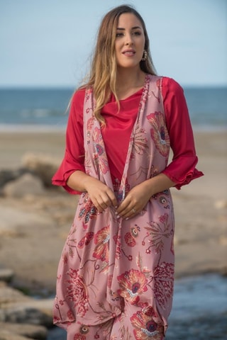 Gilet sans manches en soie - Rouge et rose