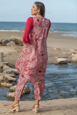 Gilet sans manches en soie - Rouge et rose