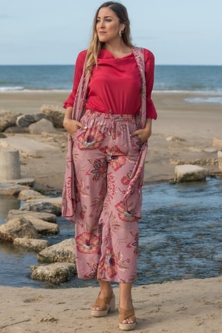 Gilet sans manches en soie - Rouge et rose