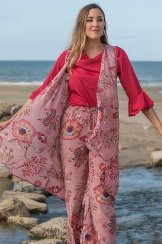 Gilet sans manches en soie - Rouge et rose