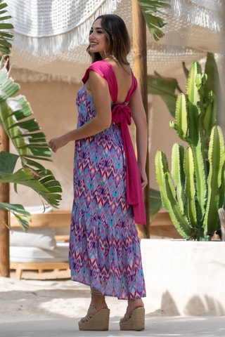 Robe midi en soie sans manches - Fuchsia