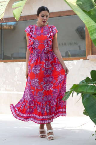 Robe longue en soie - Rouge