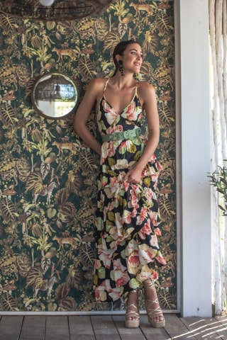 Robe longue - Noir et rose