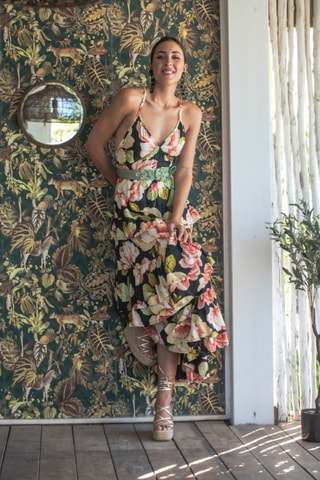 Robe longue - Noir et rose